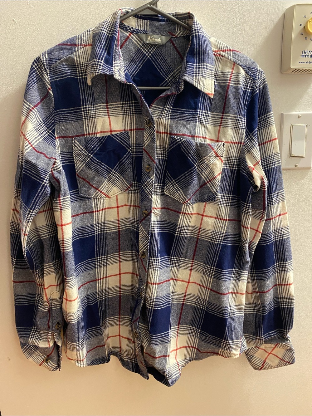Natural Reflections Navy Blue White Plaid Button-Up Shirt